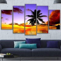 Tableau Déco HD Moderne Peinture Cadre Art Affiche Mur 5 Panneaux Palmiers Paysage