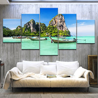 Magnifique Tableau 5pcs HD Impression Sur Toile Peinture Plage Phuket Paysage Bateau