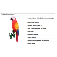 Magnifique Lampe LED Oiseau De Lumière Perroquet À Energie Solaire Allumage Auto