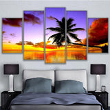 Tableau Déco HD Moderne Peinture Cadre Art Affiche Mur 5 Panneaux Palmiers Paysage