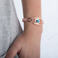 Bracelet En Cuivre Avec Aimant Magnétique Pierre Bleu Ovale Réglable Manchette