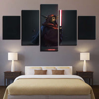Tableau Décoratif HD Imprime 5 Pièces Chevet Fond Star Wars Maitre Yoda Sabre Laser