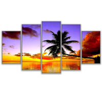 Tableau Déco HD Moderne Peinture Cadre Art Affiche Mur 5 Panneaux Palmiers Paysage