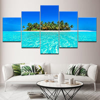 Tableau Déco HD Peinture Photo Impression Toile 5 Pièces Bleu Ciel Île Paysage Marin