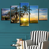 Tableau Déco Modulaire Toile Imprimée HD Photos Mur  5 Pièces Lac Tropical Palmiers