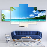 Tableau Peinture HD Décor Toile Affiche Salon Cadre 5 Pièces Bleu Ciel Plage Cocotiers