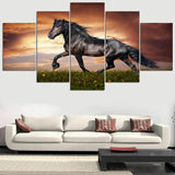 Imprimer HD Moderne Peinture Modulaire Photos 5 Panneau Running Black Horse Cadre