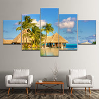 Magnifique Tableau Haute Définition 5 Pièces Toile Tropical Island resort Peinture Cadre