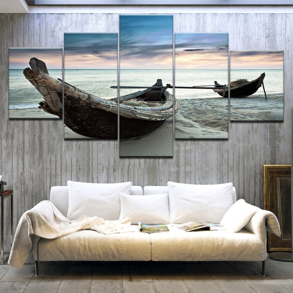 Cadre salon HD imprimé peinture 5 panneau en bois bateau mer paysage moderne photos décoration affiches