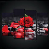 Tableau Modulaire HD Peinture Photo 4 Pièces Magnifique Valentine Rose Rouge Pétale