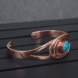 Bracelet En Cuivre Avec Aimant Magnétique Pierre Bleu Ovale Réglable Manchette