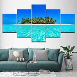 Tableau Déco HD Peinture Photo Impression Toile 5 Pièces Bleu Ciel Île Paysage Marin