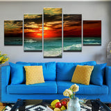 Magnifique Tableau 5 Pièces Cadre Mer Coucher De Soleil Décoration Maison Peinture