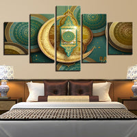 Toile HD imprime photos décor à la maison 5 pièces Islam Allah le coran or lune peinture