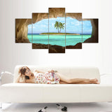 Magnifique HD Tableau Effet 3D 5 Pcs Azur Ocean Island Palmier Cocotier Paysage Déco