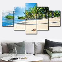 Tableau HD Décoratif Toile Calligraphie Peinture 5 Panneaux Tropical Palmiers Affiche