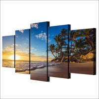 Tableau HD Imprimé Photos Murales 5 Pièces Toile Peinture Coucher De Soleil Tropical