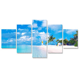 Tableau HD Décor Paysage Tropical Island Beach Palm 5 Panneaux Toile Peinture Affiches