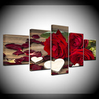 Tableau Imprimé Toile Peinture HD Romantique Saint Valentin 5 Panneau Belles Roses