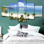 Magnifique Tableau HD 5 Pièces Plage Arbres De Noix De Coco Art Toile Surf Paysage