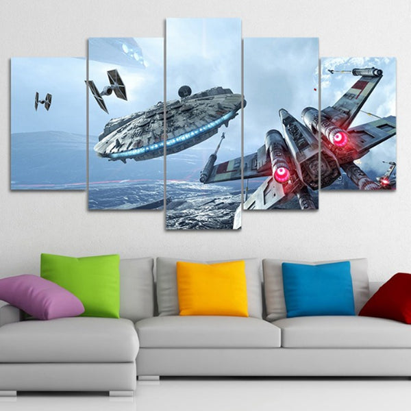HD Imprimé Mur Art Photos Cadre 5 Pièces  Millennium Faucon X-Wing Star Wars Peintures