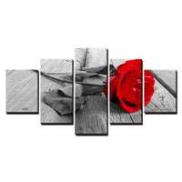 Tableau Flora Déco HD  Photo Toile Salon Moderne 5 Pièce Rouge Rose Fleurs Imprimée