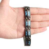 Bracelet À Double Rangée D'ions Négatifs Germanium Bleu Homme Titane Fibre Carbone