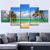 Magnifique Tableau HD Toile Imprimée Cadre Décor 5 Pièces Cocotiers Ciel Bleu Nuage