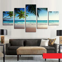 5 Panel Coconut Tree Blue Sky And Ocean Beach Decor Canvas Picture Art HD