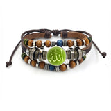 Bracelet en cuir Islam Allah Vintage perles verre Cabochon breloque bouton pression