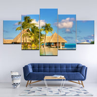 Magnifique Tableau Haute Définition 5 Pièces Toile Tropical Island resort Peinture Cadre