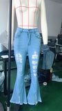 Jeans évasés femmes déchirés à jambes larges pantalons en Denim Vintage taille haute
