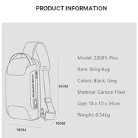 Sacoche hommes étanche multifonction Fibre de carbone motif sac à bandoulière USB