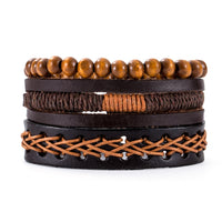 Bracelets Pour Hommes Mode 3-4pcs / Sets Vintage Ancre, Feuille, Hibou, En Cuir Noir