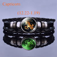 Bracelet en cuir lumineux 12 Constellation zodiaque pour unisexe en corde tressée