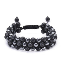 Bracelet de perles unisexe pierre d'onyx noir mat de roche de lave perles de thérapie
