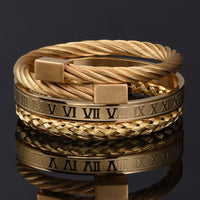 Bracelet en acier inoxydable tissé à breloques avec chiffres romains de luxe Hip Hop