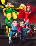 Famille Personnalisée en super héros Toile 4 Personne Décoration  à partir de Photos