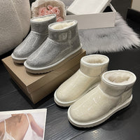 Bottes Femme chaussures d'hiver bout rond australie en peluche cuir cheville plat transparent