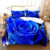 Ensemble literie luxe bleu violet Rose imprimé fleurs 3D motif housse de couette couvre-lit