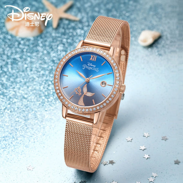 Montre Mécanique femme Disney Ariel sirène pour filles étanche horloge à Quartz