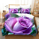 Ensemble literie luxe bleu violet Rose imprimé fleurs 3D motif housse de couette couvre-lit