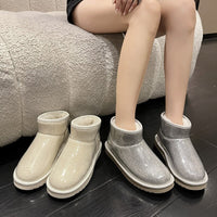 Bottes Femme chaussures d'hiver bout rond australie en peluche cuir cheville plat transparent