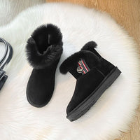 Bottes neige d'hiver femme fourrure lapin coton chaussures mode luxe bottines velours