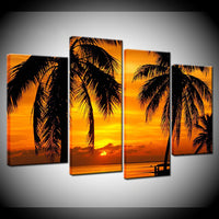 Tableau HD Mur Art Toile Peintures 4 Pièces Coucher Du Soleil Plage Paysage Marin