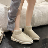 Bottes Femme chaussures d'hiver bout rond australie en peluche cuir cheville plat transparent