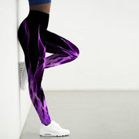 Sport Leggings Femmes 3D Numérique Feu Imprimé Collants Yoga Pantalon Flamme