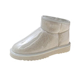 Bottes Femme chaussures d'hiver bout rond australie en peluche cuir cheville plat transparent