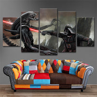 Tableau Décoratif HD Original Art Fiction Star Wars Dark Vador VS Aliens Sabre Laser