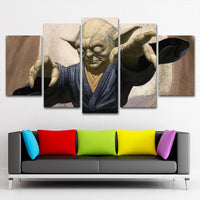 Tableau Star Wars Maitre Yoda Peinture HD En Plein Action Manipulant La Force Affiche